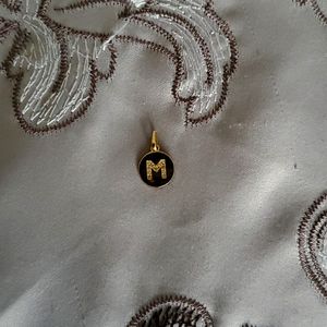 14k Diamond M disk pendant